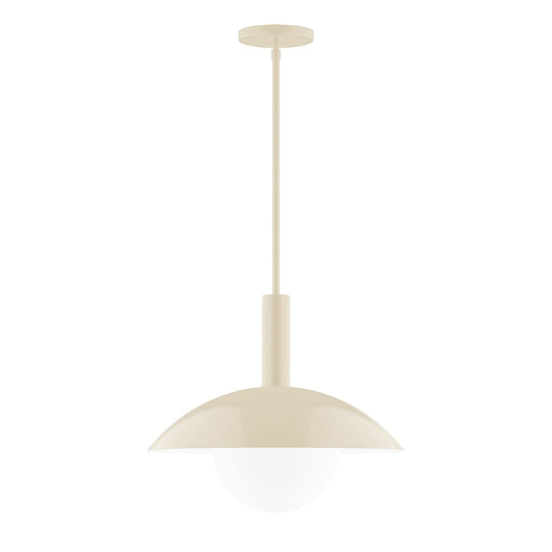 Cream glass globe stem-hung pendant with round ceiling canopy and ribbed neck