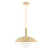 Ivory stem-hung pendant light with frosted glass globe and flared diffuser