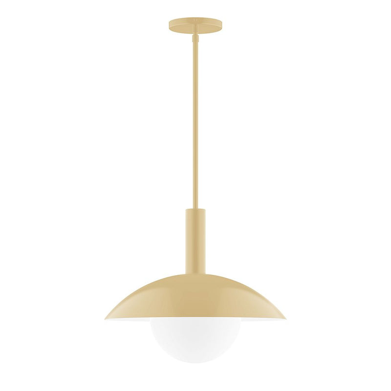 Ivory stem-hung pendant light with frosted glass globe and flared diffuser