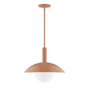Terracotta stem-hung pendant with frosted glass globe and metal canopy