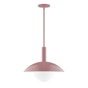 Mauve stem-hung pendant with frosted glass globe and round ceiling canopy