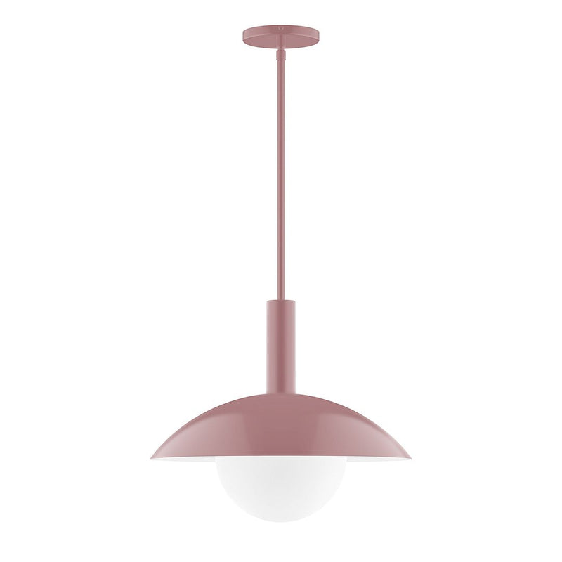 Mauve stem-hung pendant with frosted glass globe and round ceiling canopy
