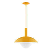 Bright yellow stem-hung pendant with frosted glass globe