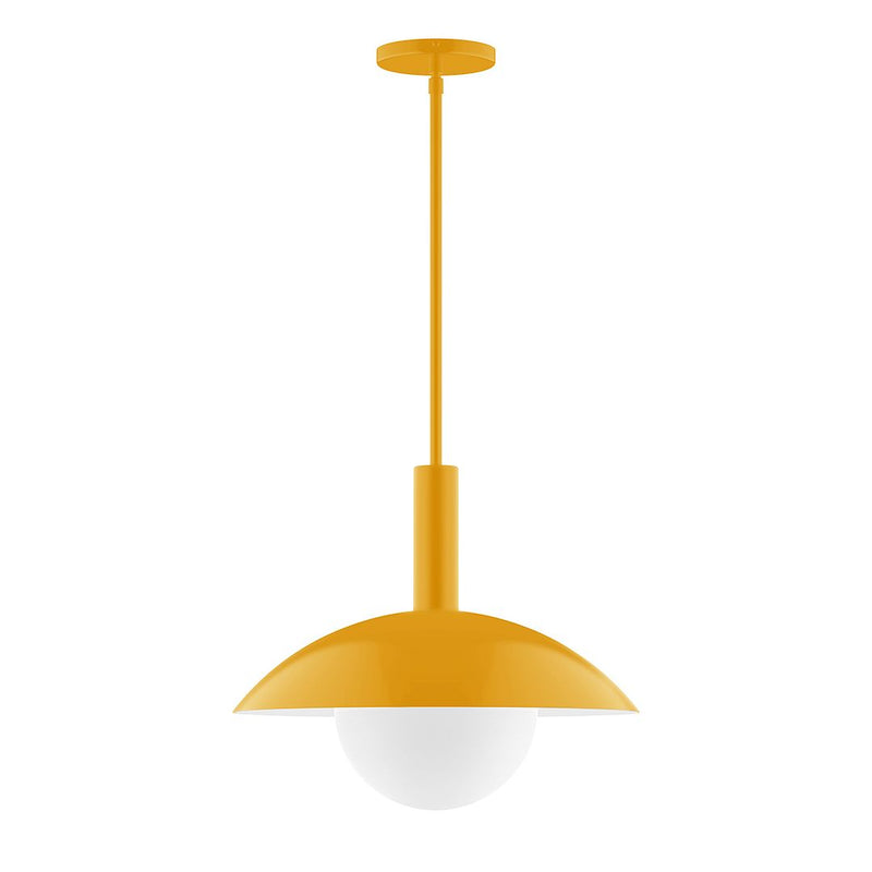 Bright yellow stem-hung pendant with frosted glass globe