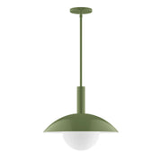 Fern green stem-hung pendant with frosted glass globe diffuser and canopy