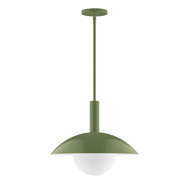 Fern green stem-hung pendant with frosted glass globe diffuser and canopy