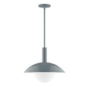 Slate gray stem pendant with frosted glass globe and round ceiling canopy
