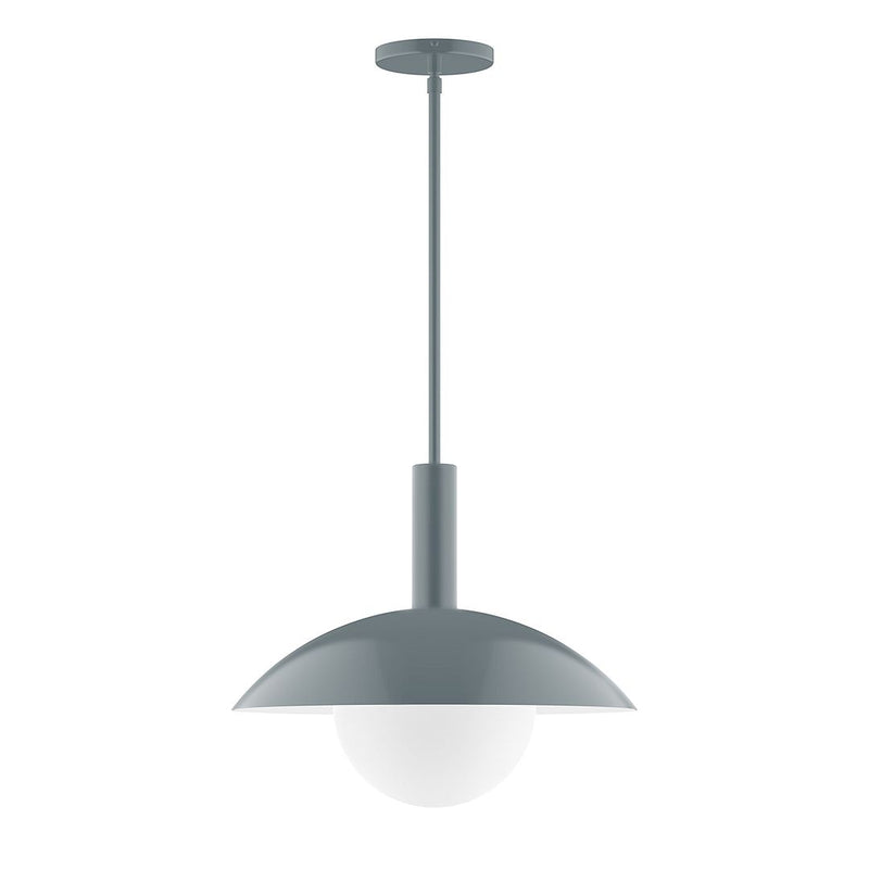 Slate gray stem pendant with frosted glass globe and round ceiling canopy