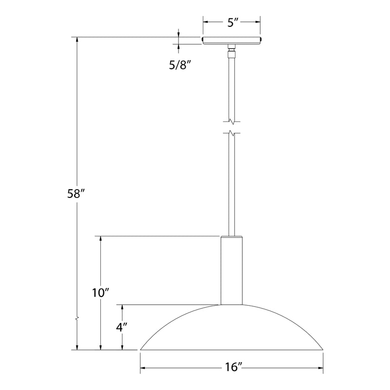 Stem-hung pendant dimensions: 16 in dome, 58 in height, 10 in canopy.