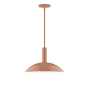 Terracotta stem-hung pendant light with bell-shaped shade and round canopy