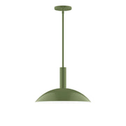 Fern green stem-hung pendant with domed shade and round ceiling canopy