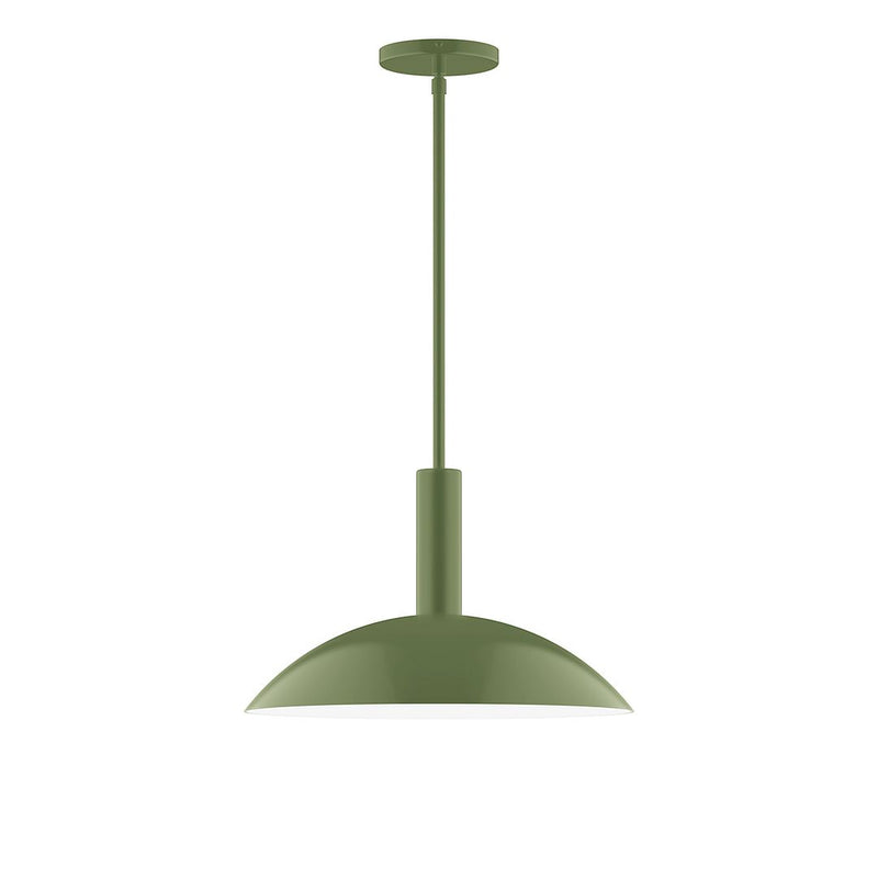 Fern green stem-hung pendant with domed shade and round ceiling canopy