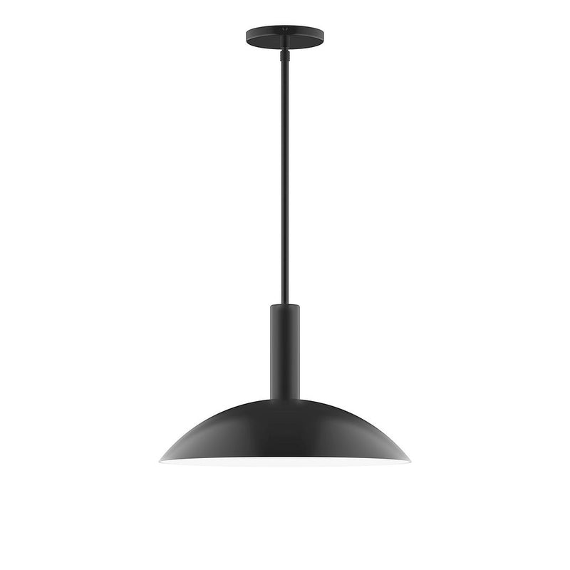 Black stem-hung pendant with wide dome shade and straight hanging rod