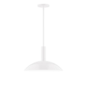 Glow 16 in stem-hung pendant with white dome shade and long white stem