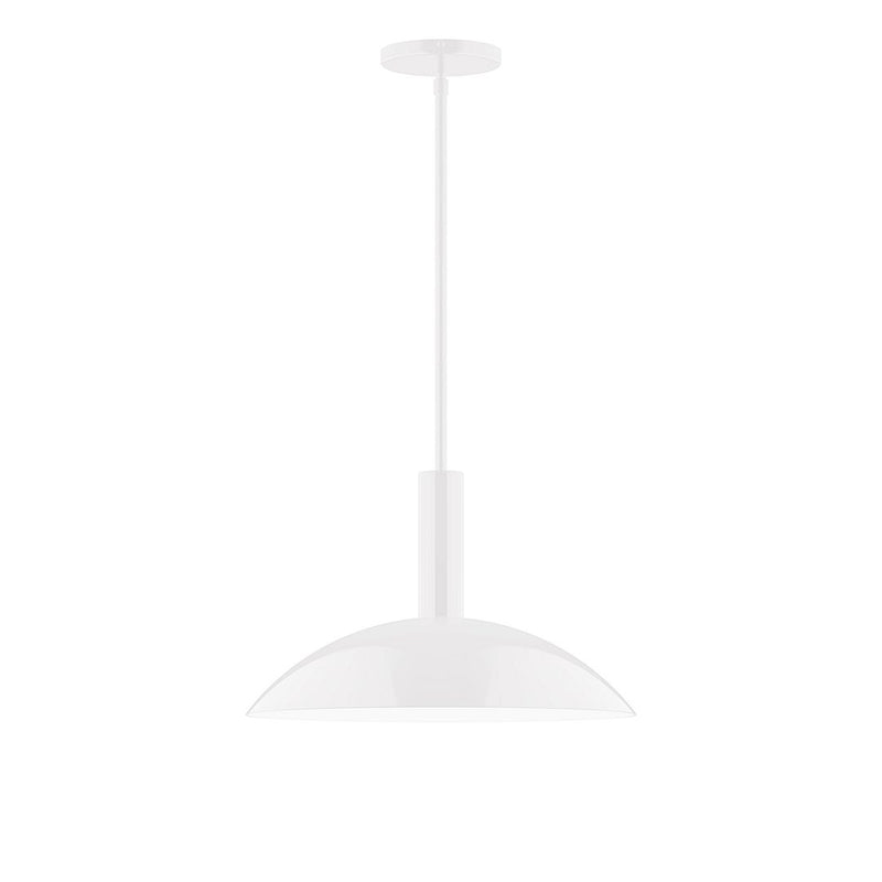Glow 16 in stem-hung pendant with white dome shade and long white stem