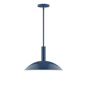 Glow 16 in navy stem-hung pendant with dome shade and canopy