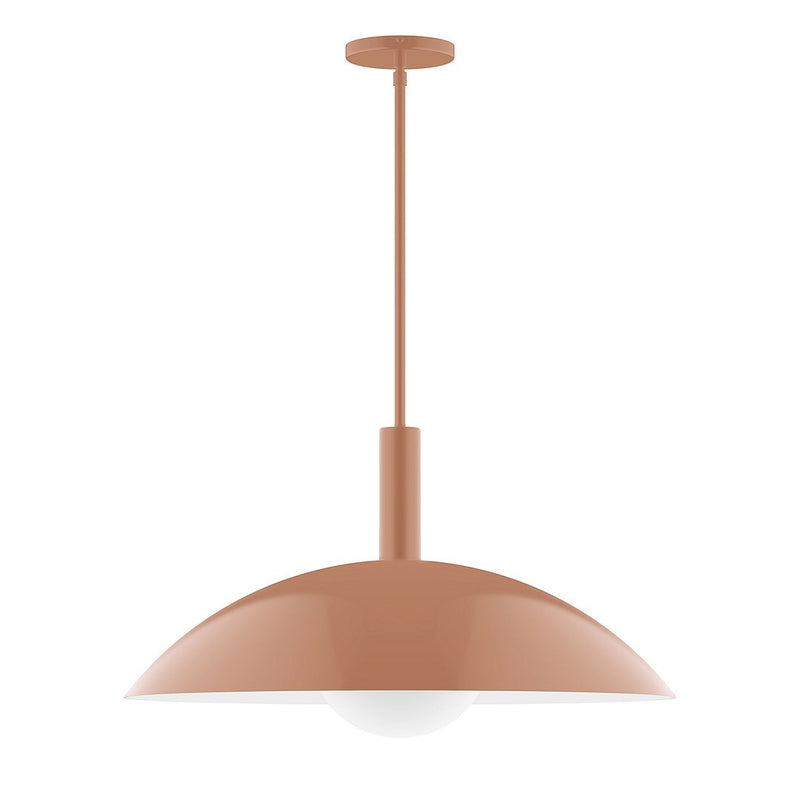 Terracotta stem-hung pendant with matte dome shade and light bulb socket