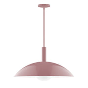 Mauve stem-hung pendant light with glass globe and ceiling canopy
