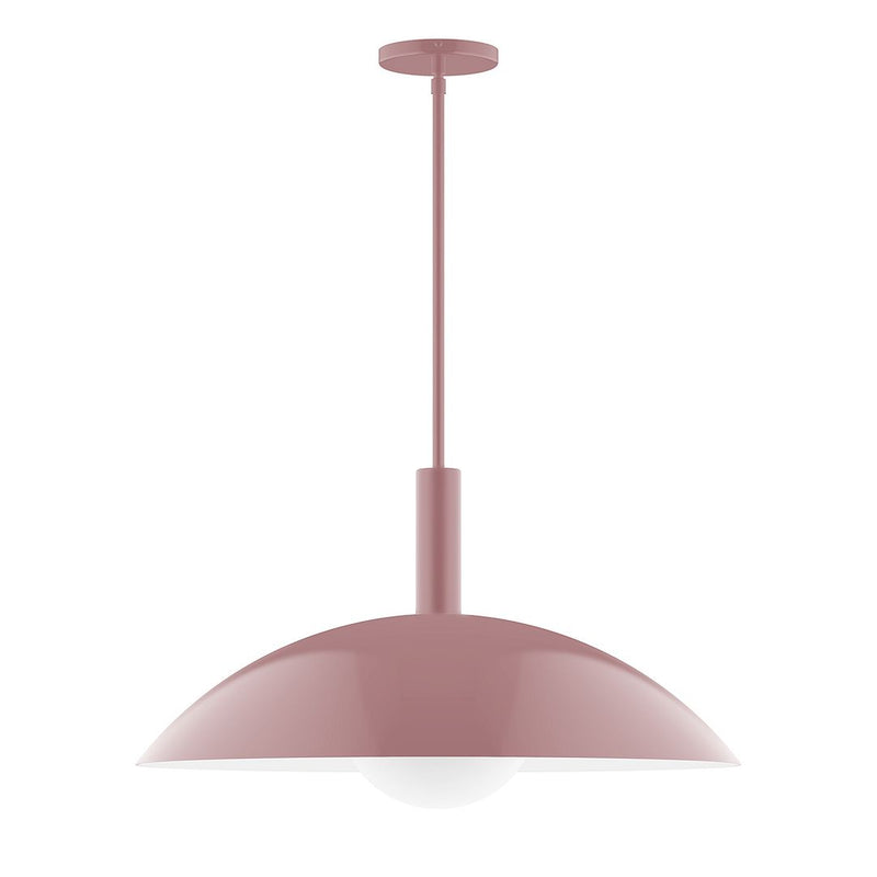 Mauve stem-hung pendant light with glass globe and ceiling canopy