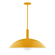 Bright yellow glass globe pendant light with straight stem and round canopy cap
