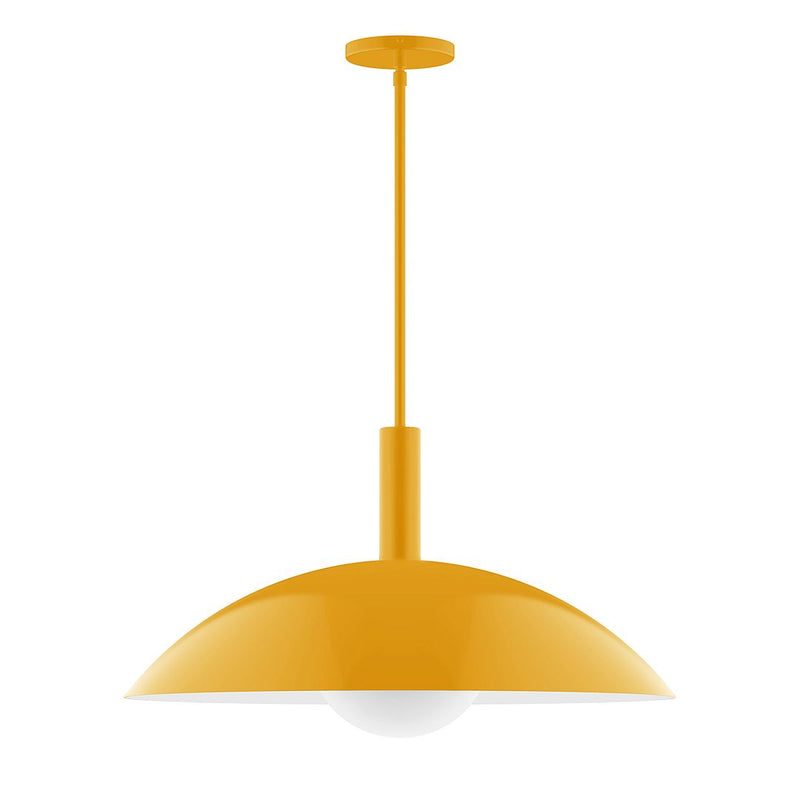 Bright yellow glass globe pendant light with straight stem and round canopy cap