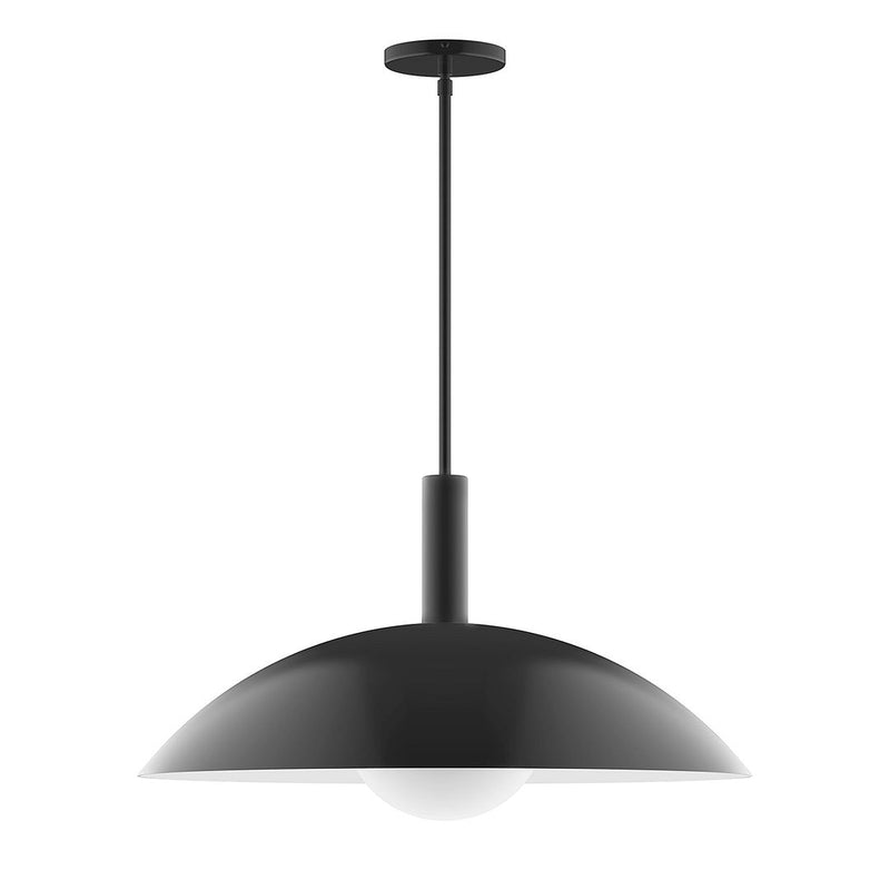 Black stem-hung pendant with dome shade and round canopy
