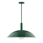 Forest green metal dome pendant with straight stem and round ceiling canopy