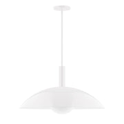 White glass globe pendant light with stem and ceiling canopy
