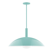 Sea green glass globe stem pendant with ceiling canopy and 24-inch drop