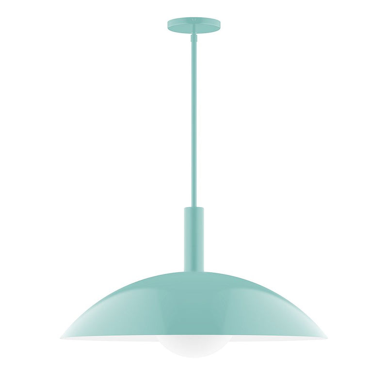 Sea green glass globe stem pendant with ceiling canopy and 24-inch drop
