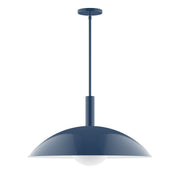 Navy stem-hung pendant light with metal globe shade
