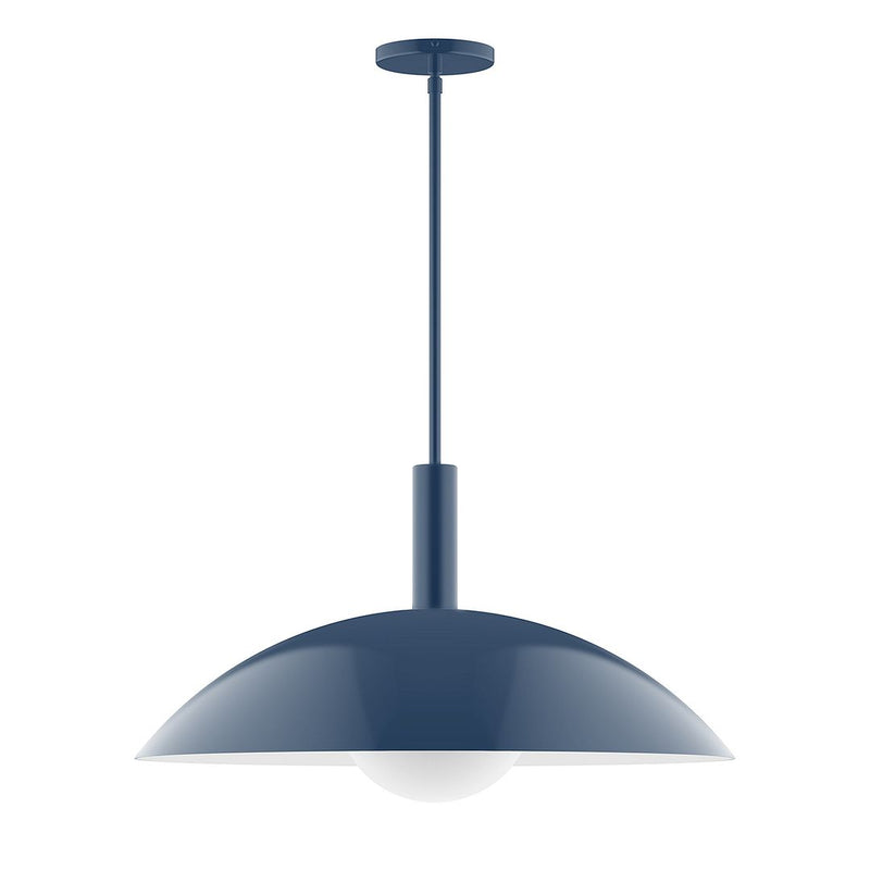 Navy stem-hung pendant light with metal globe shade
