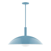 Light blue glass globe stem pendant ceiling fixture with round dome shade