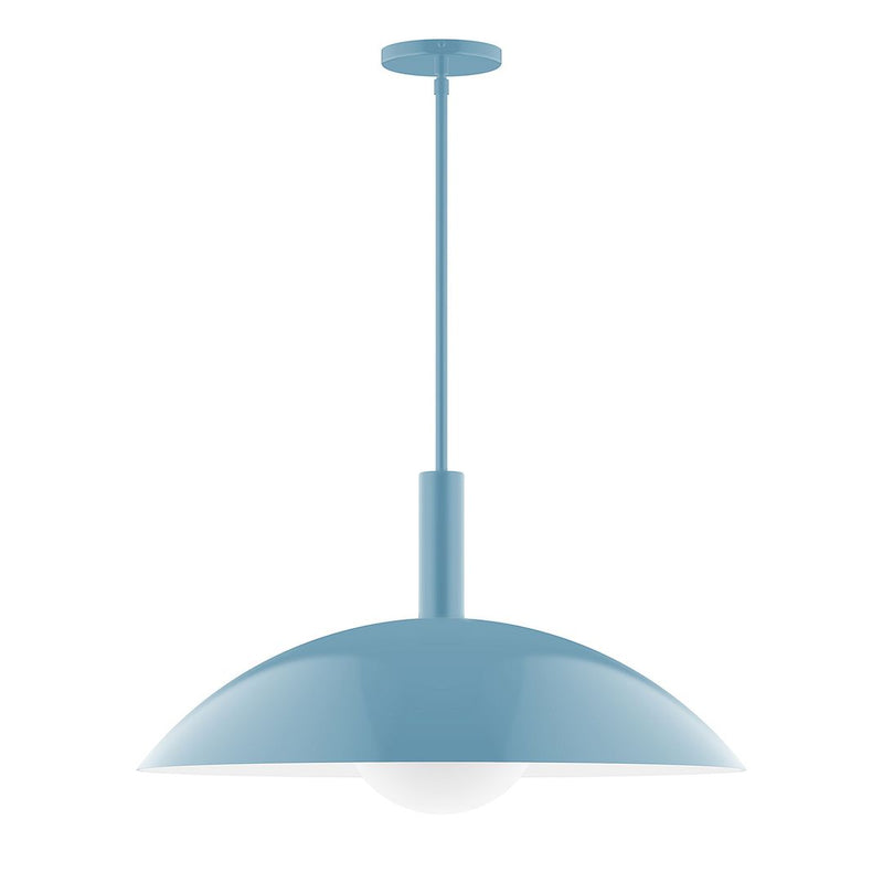 Light blue glass globe stem pendant ceiling fixture with round dome shade