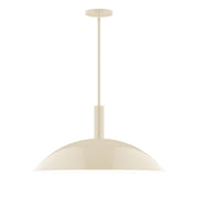 Cream stem-hung pendant light with arched dome shade and vertical rod.