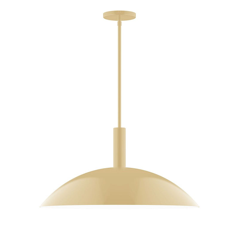 Ivory stem-hung pendant light with round dome shade and small ceiling canopy