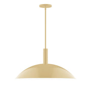 Ivory LED stem-hung pendant with round bell shade and long vertical stem