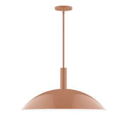 Terracotta stem-hung pendant light with domed shade and round ceiling canopy