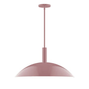 Mauve stem-hung pendant with wide dome shade and round ceiling canopy