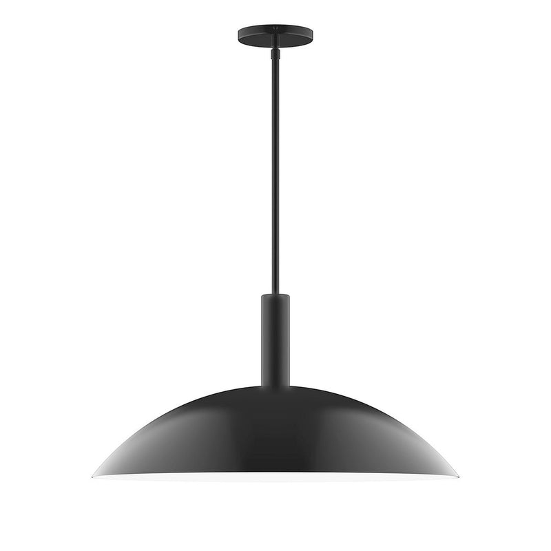 Stem-hung pendant light with black dome shade and narrow down rod