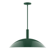 Forest green dome pendant light with straight stem and round ceiling canopy