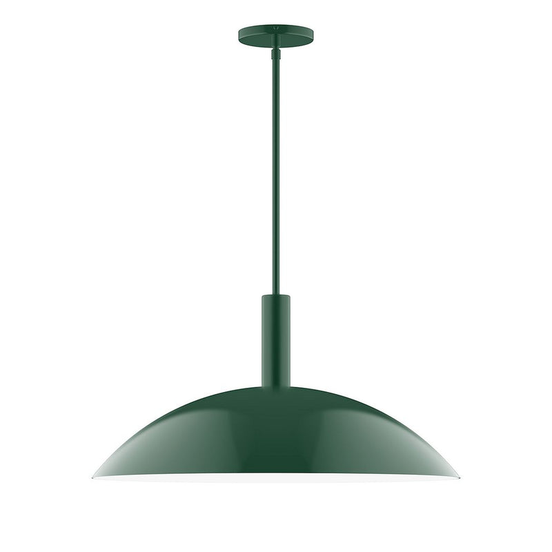 Forest green dome pendant light with straight stem and round ceiling canopy