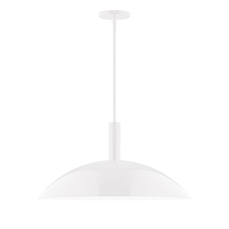 Glow 24 in white stem-hung pendant light with wide dome shade