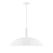 White LED stem-hung pendant with round dome shade and hanging rod