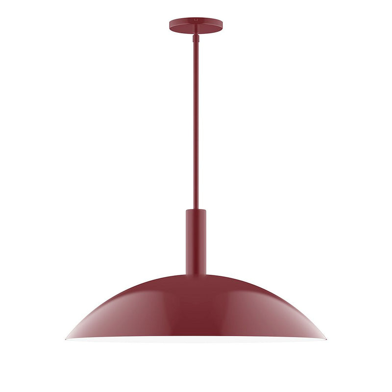 Barn red stem-hung pendant with rounded bell shade