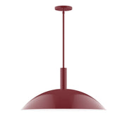 Barn red LED stem-hung pendant with dome shade
