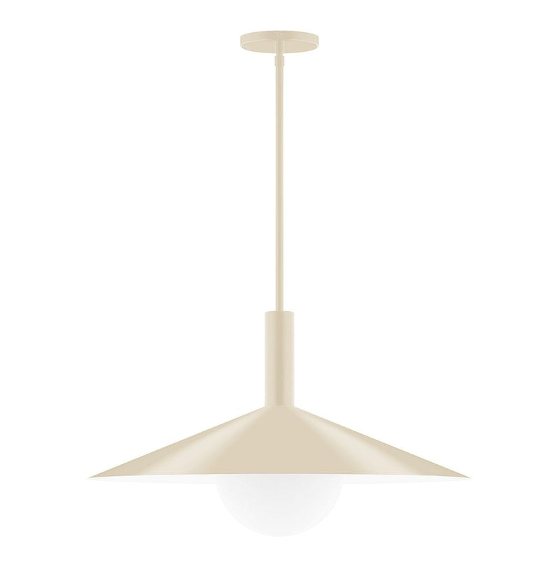 Cream stem-hung pendant with glass globe and wide bell shade
