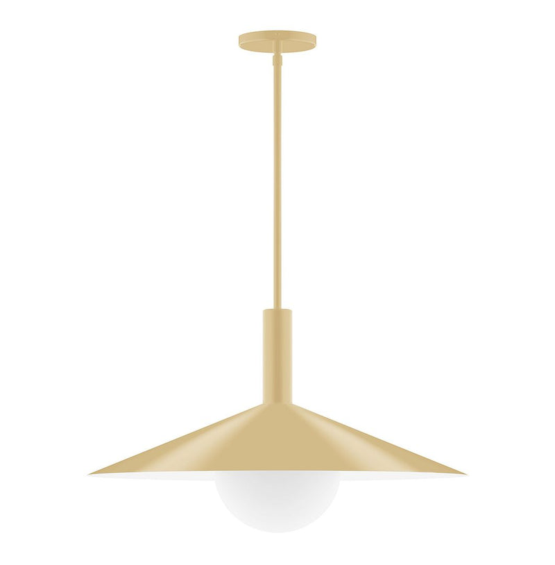 Ivory stem-hung pendant with frosted glass globe and bell shade