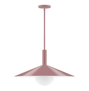 Mauve stem-hung pendant light with glass globe and matching shade