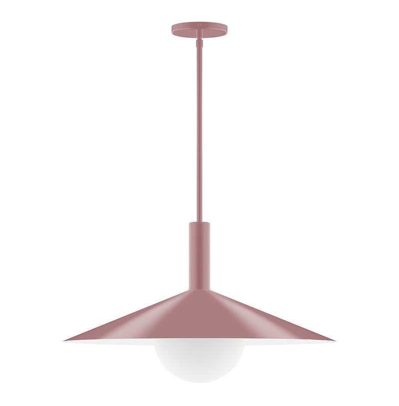 Mauve stem-hung pendant light with glass globe and matching shade